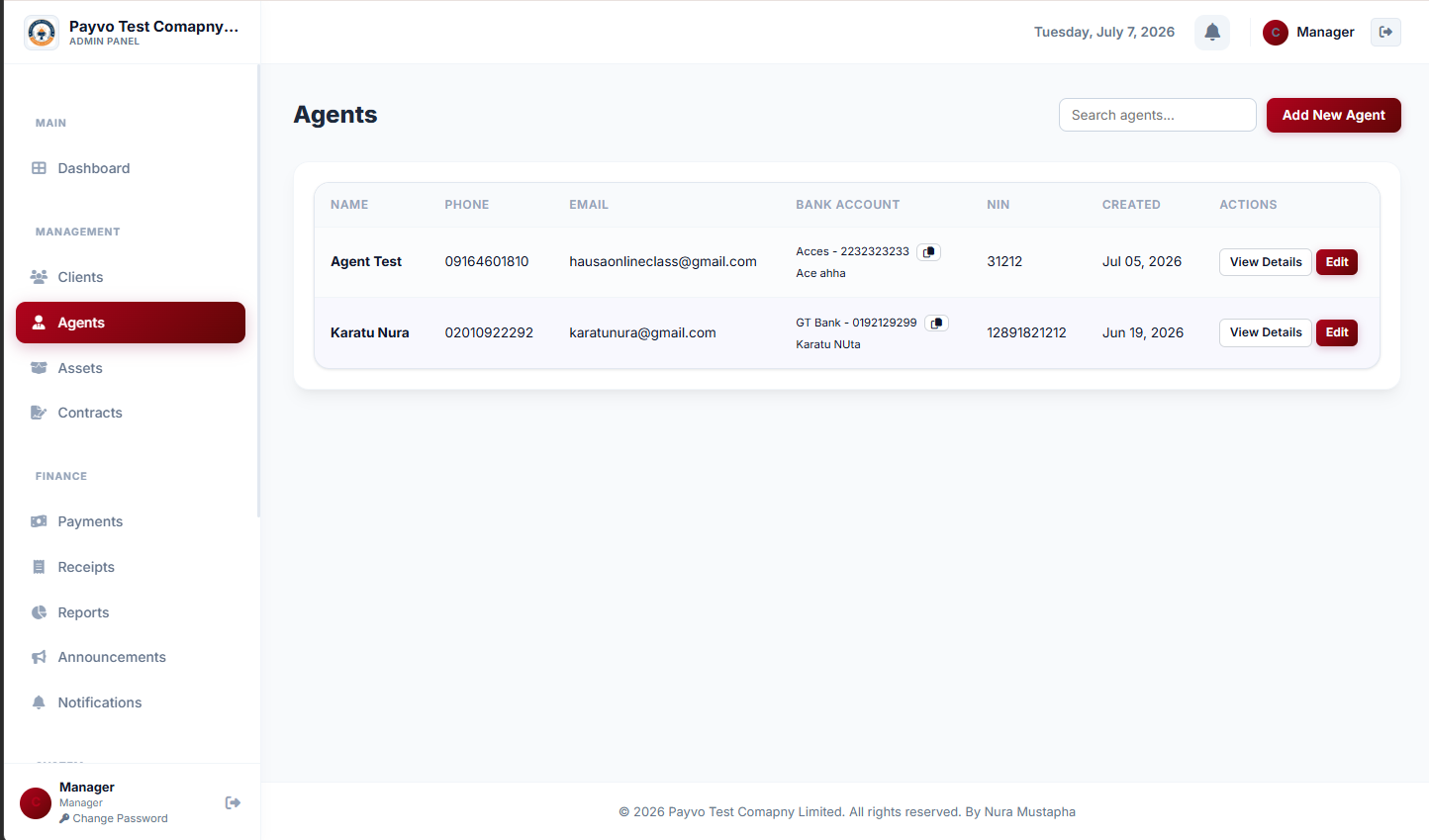 Agent: Agents list page