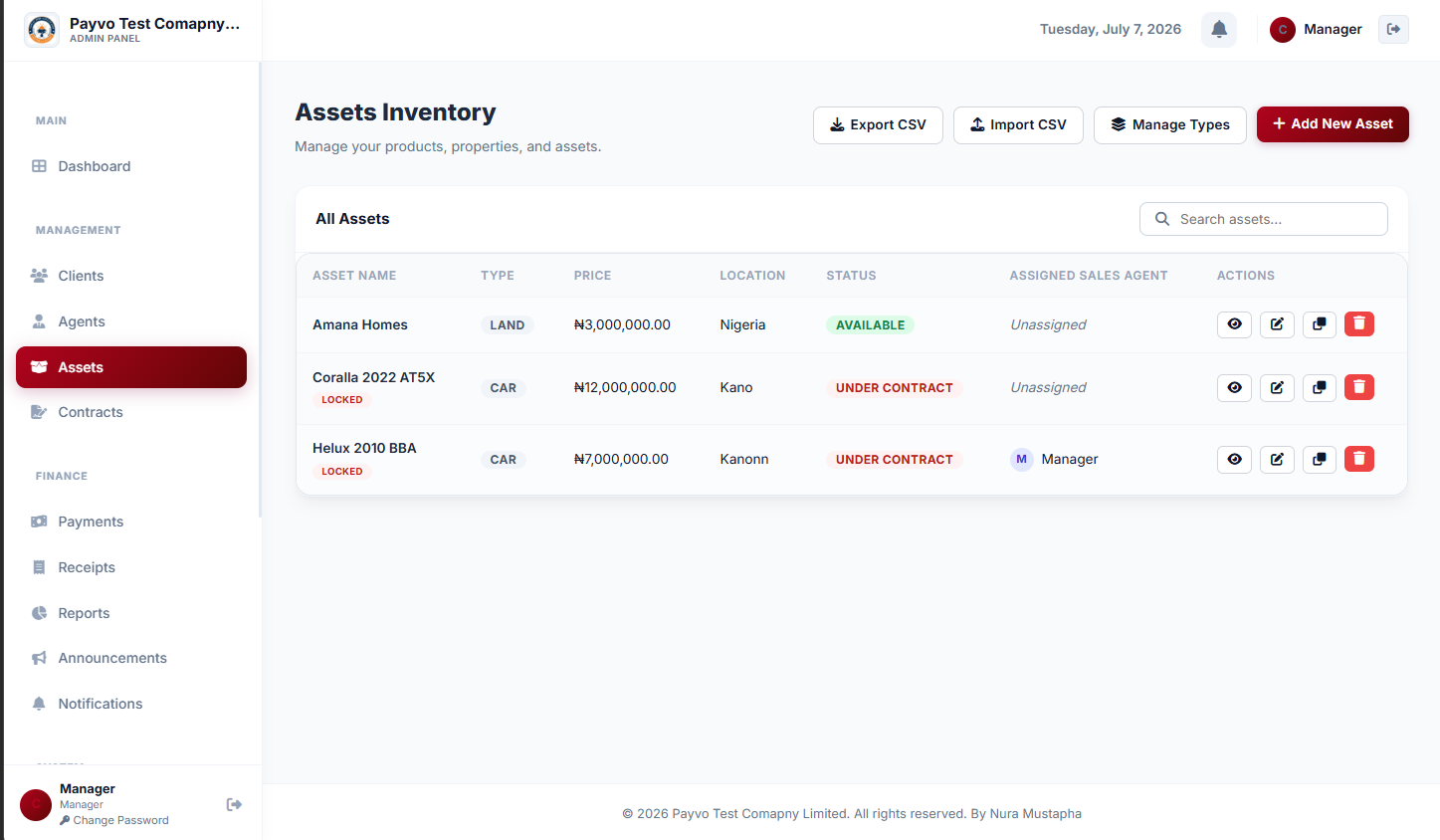 register and manage assets