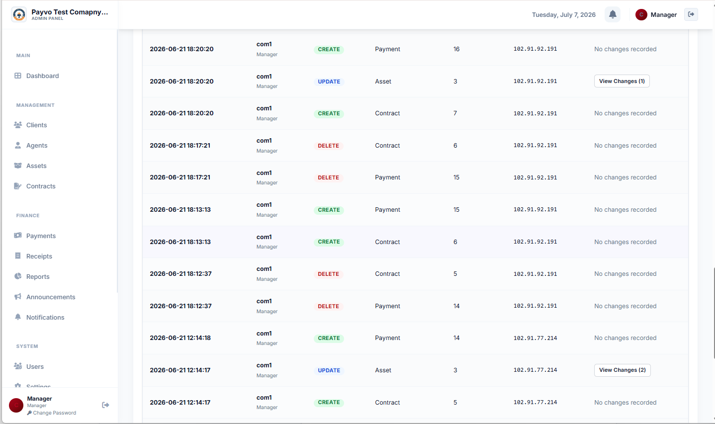Admin: Audit Log Page