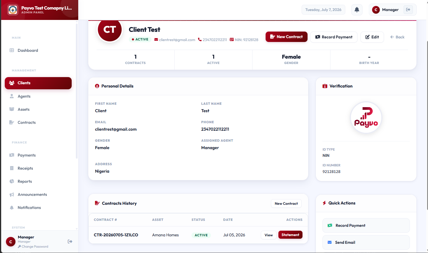 Cllient: Client Details page