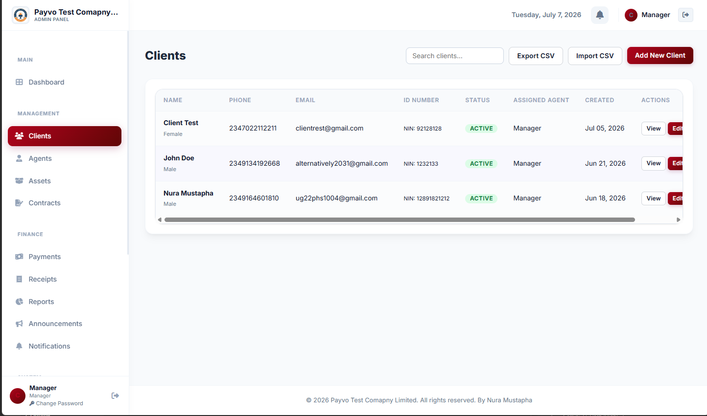 Client: Clients list page