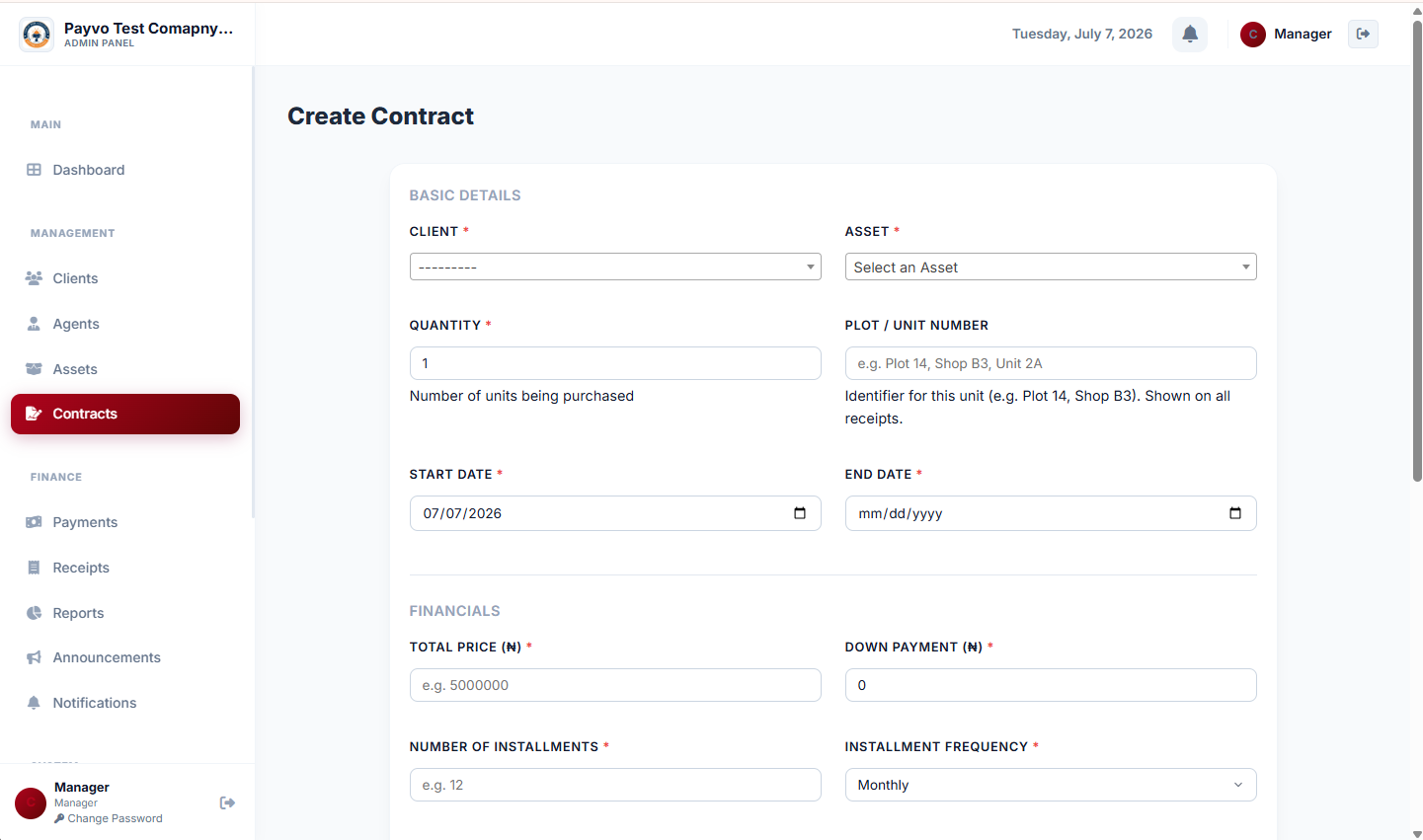 Management: Add contract (top)