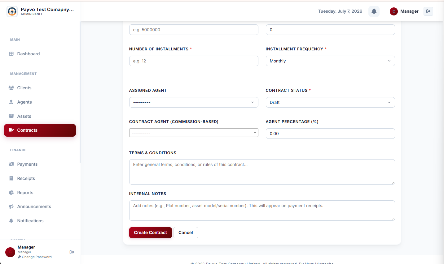 Admin: Add contract page (bottom)