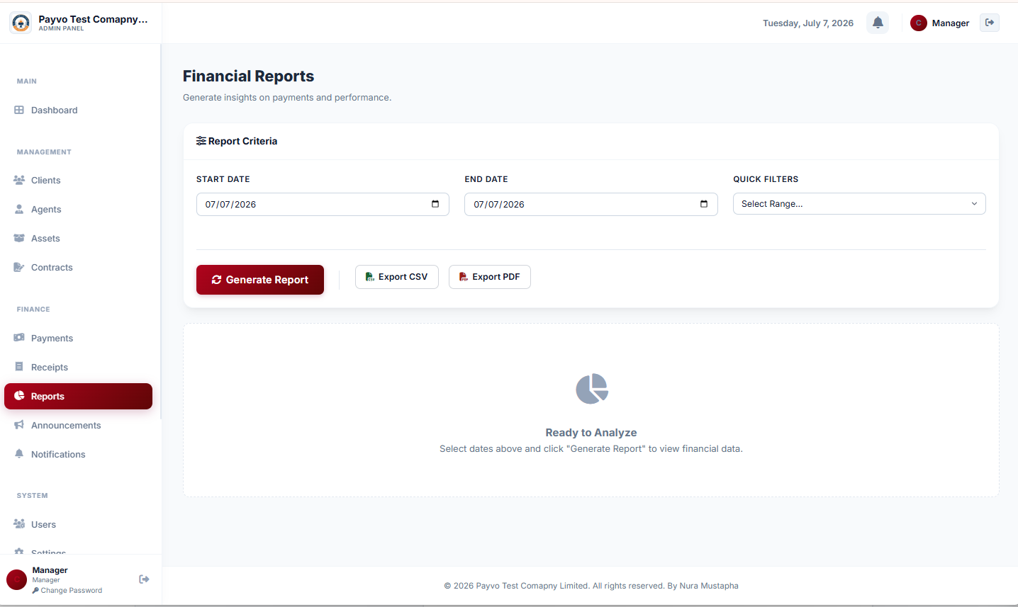 Finance: Financial Reports Page