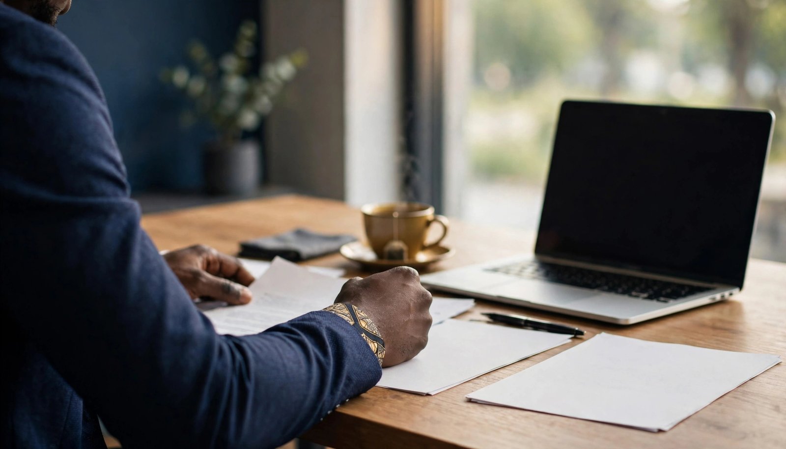 Business owner looking at digital financial dashboard