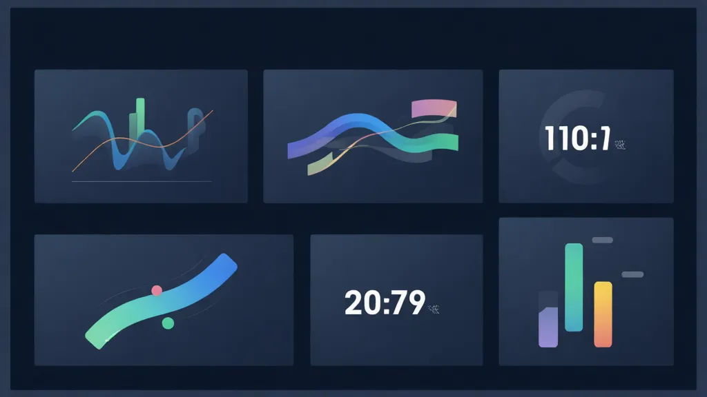 Minimalist graphic design of a dashboard showing key performance indicators like total clients, active contracts, and amount collected, with a clean, modern aesthetic. Professional harmonious color palette with subtle gradients. Professional, trustworthy, modern mood. Rule of thirds composition, clean background, ample negative space. 16:9 landscape aspect ratio.