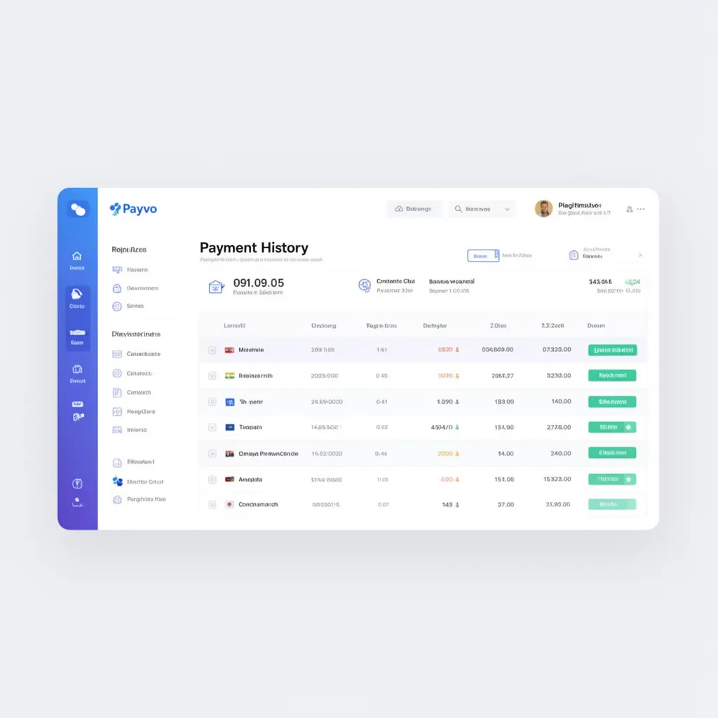 A clean, modern Payvo dashboard displaying a client's payment history and contract details, highlighting ease of access and data accuracy.