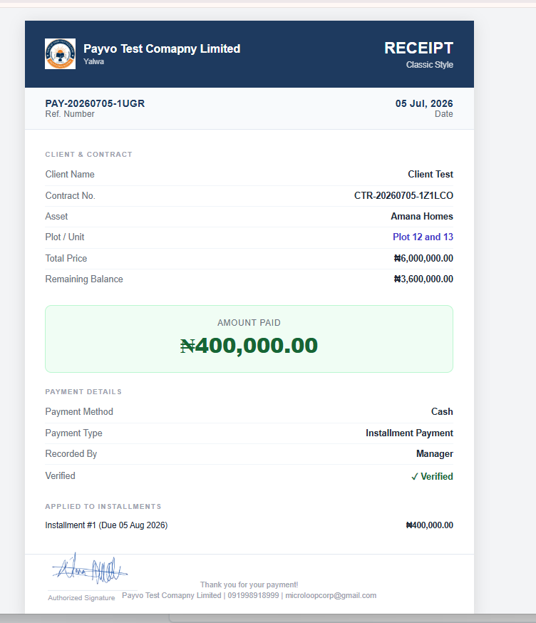 Finance: Paymnet Receipt Sample