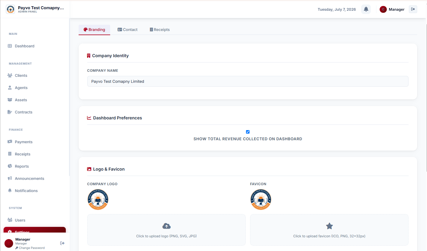 Admin: Settings Page