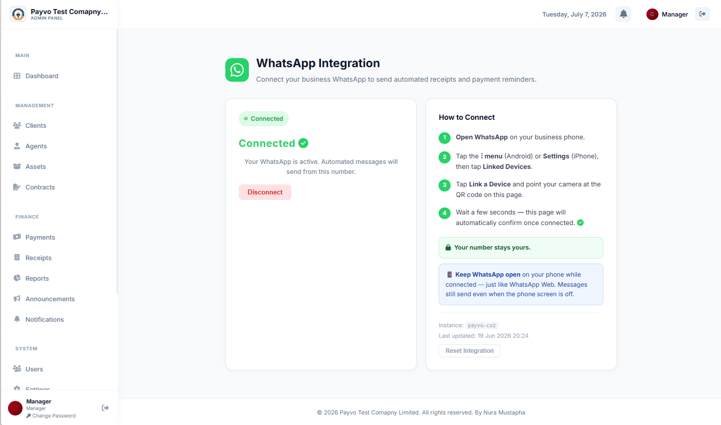Admin: Whatsapp Integration